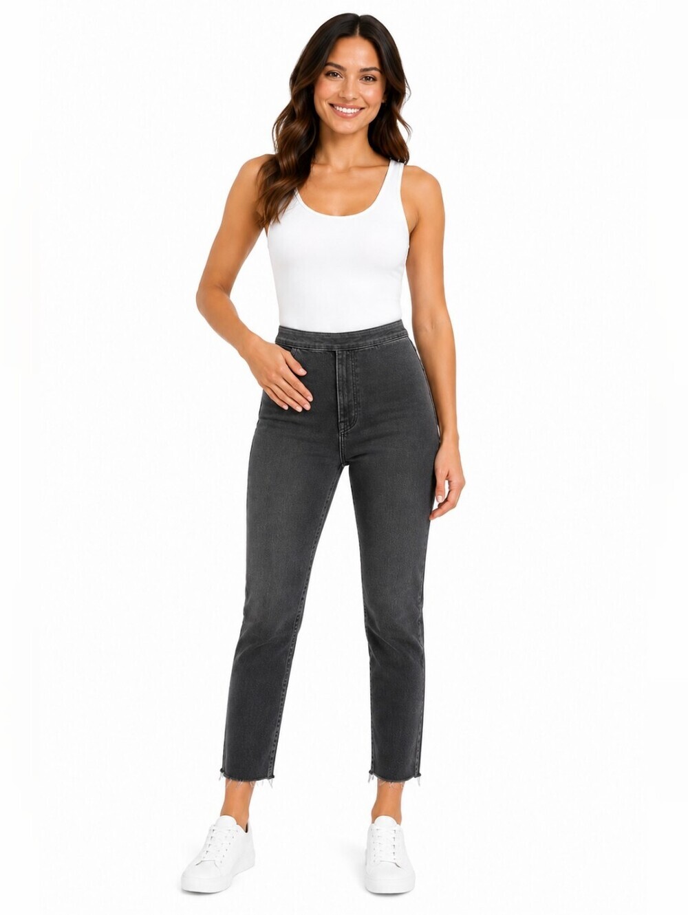 Frank & Eileen Women's Sligo Skinny Jeans Black Denim Raw Hem Size 24